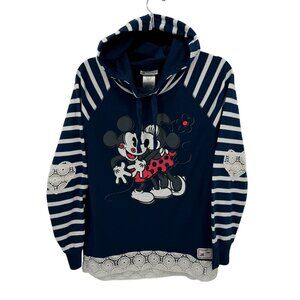 Disney‎ Parks Mickey & Minnie Hoodie With Lace Hem & Striped Sleeves Size LG